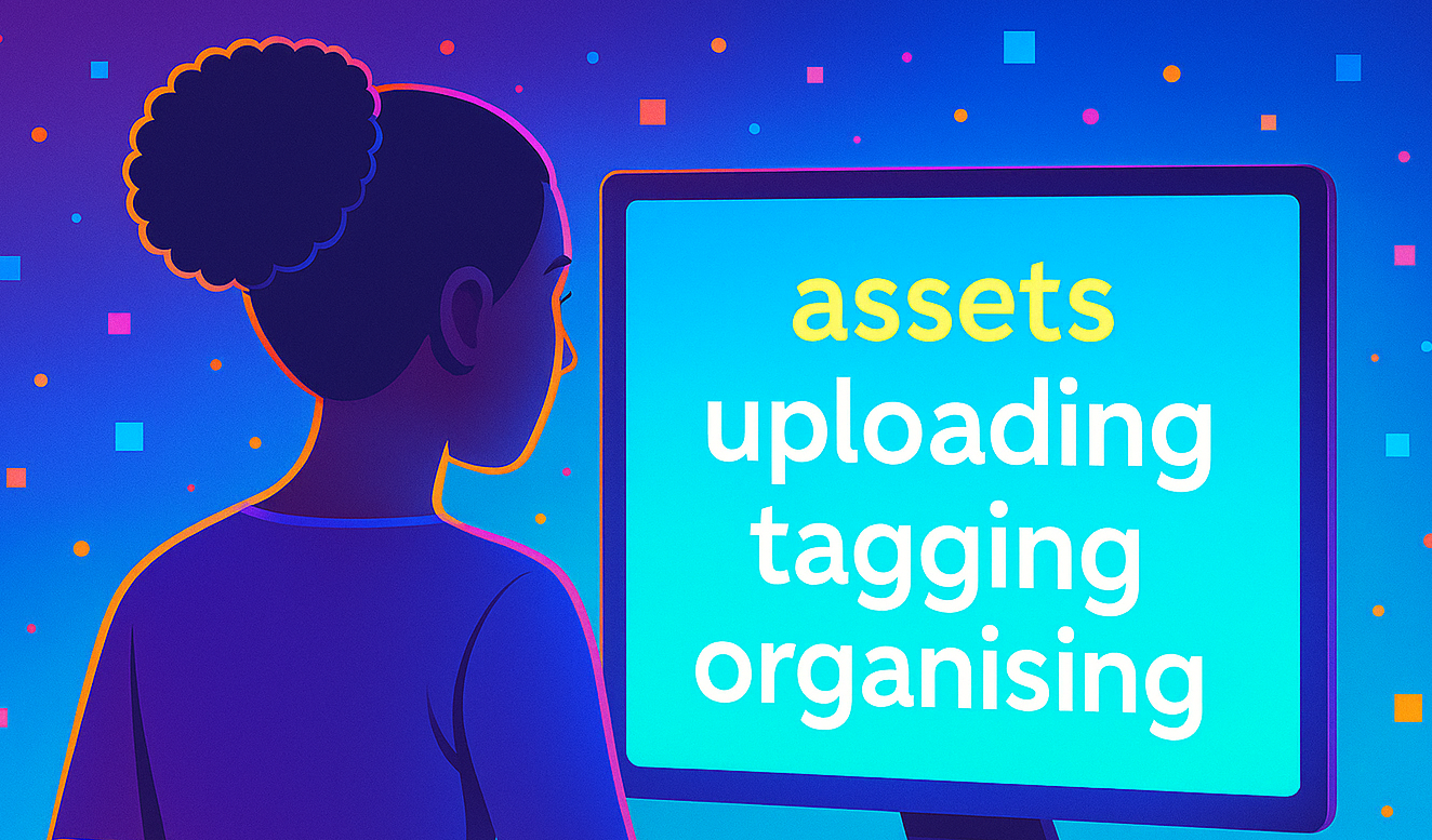 Silhouette of a woman with Digital Asset Management keywords