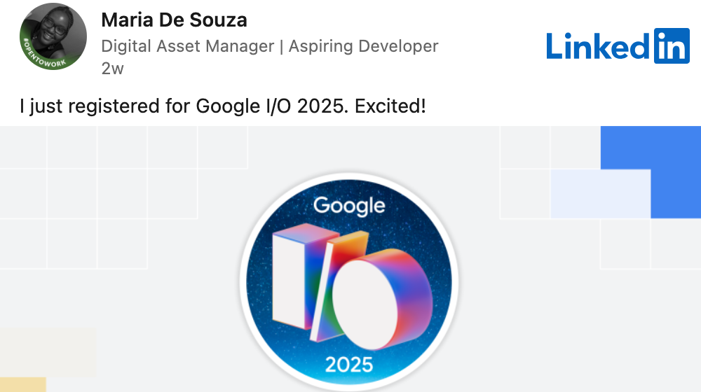 LinkedIn post about joining Google Dev community